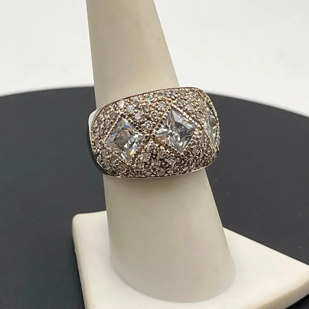 DBJ Designer Ladies Sterling Silver Rhinestone Cocktail Jewelry Ring‎ Size 8.25